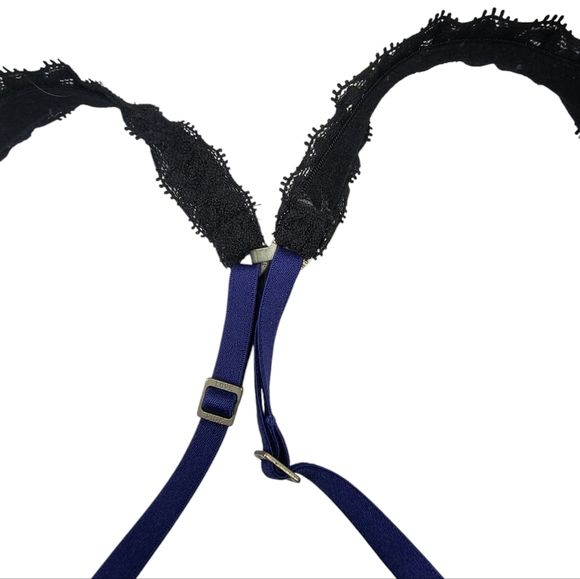 Victoria's Secret PINK Elegant Black and Blue Polka Dot Lace Wing Demi Bra, 34B - Picture 7 of 8